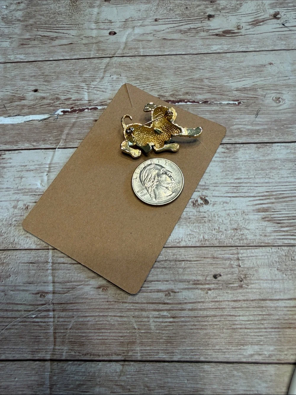 Vintage Rhinestone Gold Tone Puppy Brooch with Green eyes lapel pin whimsical